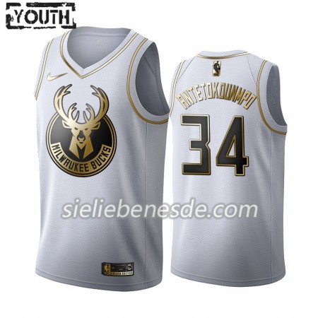 Kinder NBA Milwaukee Bucks Trikot Giannis Antetokounmpo 34 Nike 2019-2020 Weiß Golden Edition Swingman